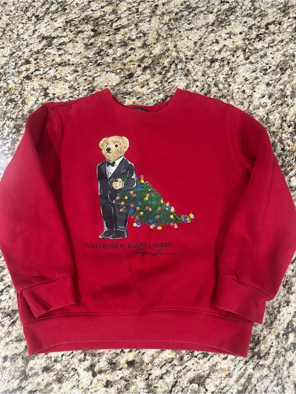 Ralph Lauren Red Kids Polo Bear Sweatshirt with Tux and Holiday Tree